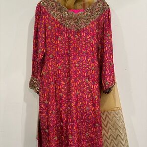 & Other Stories Pink and Gold Long Sleeve Dress